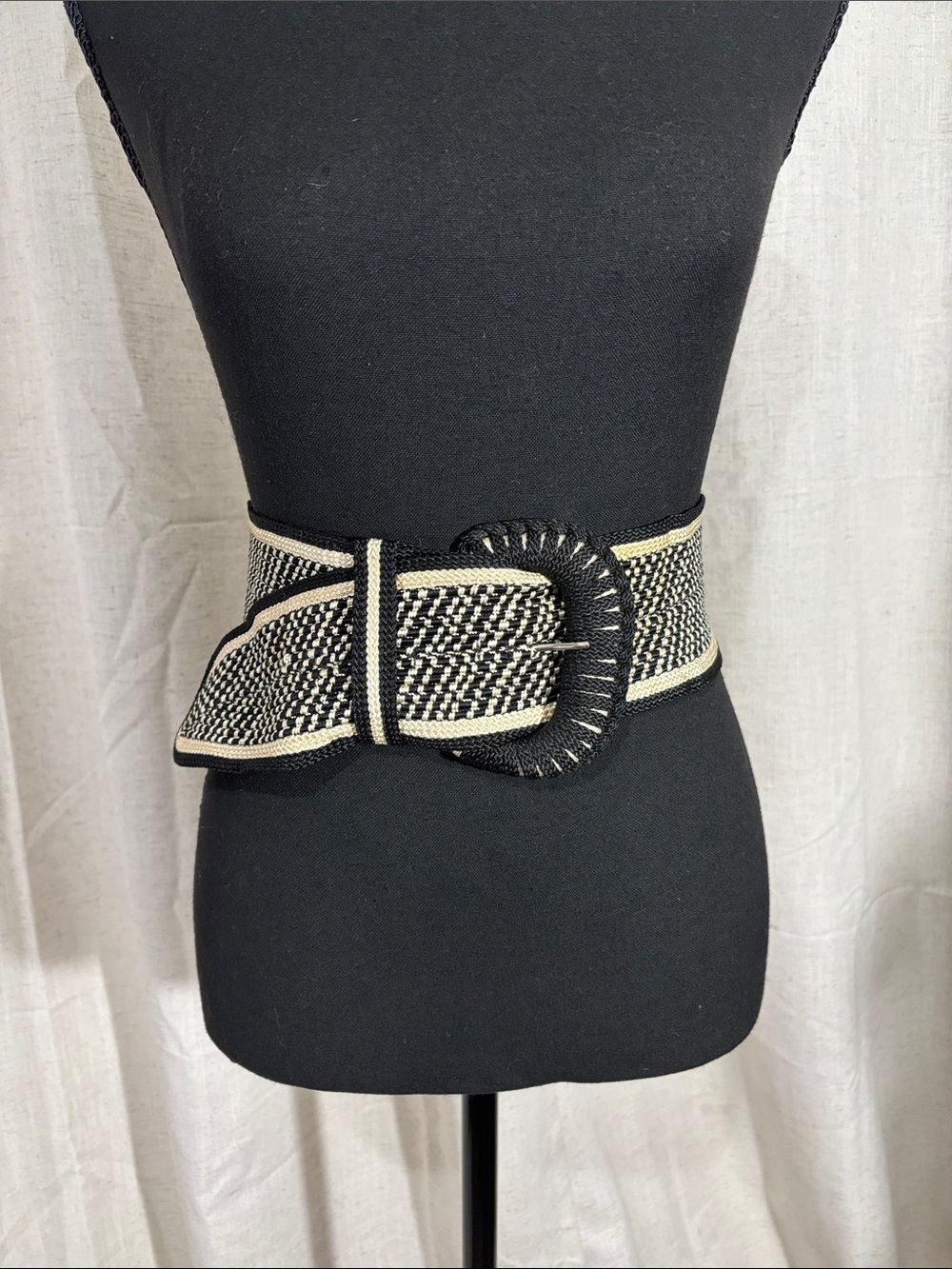 Vintage black and white woven belt